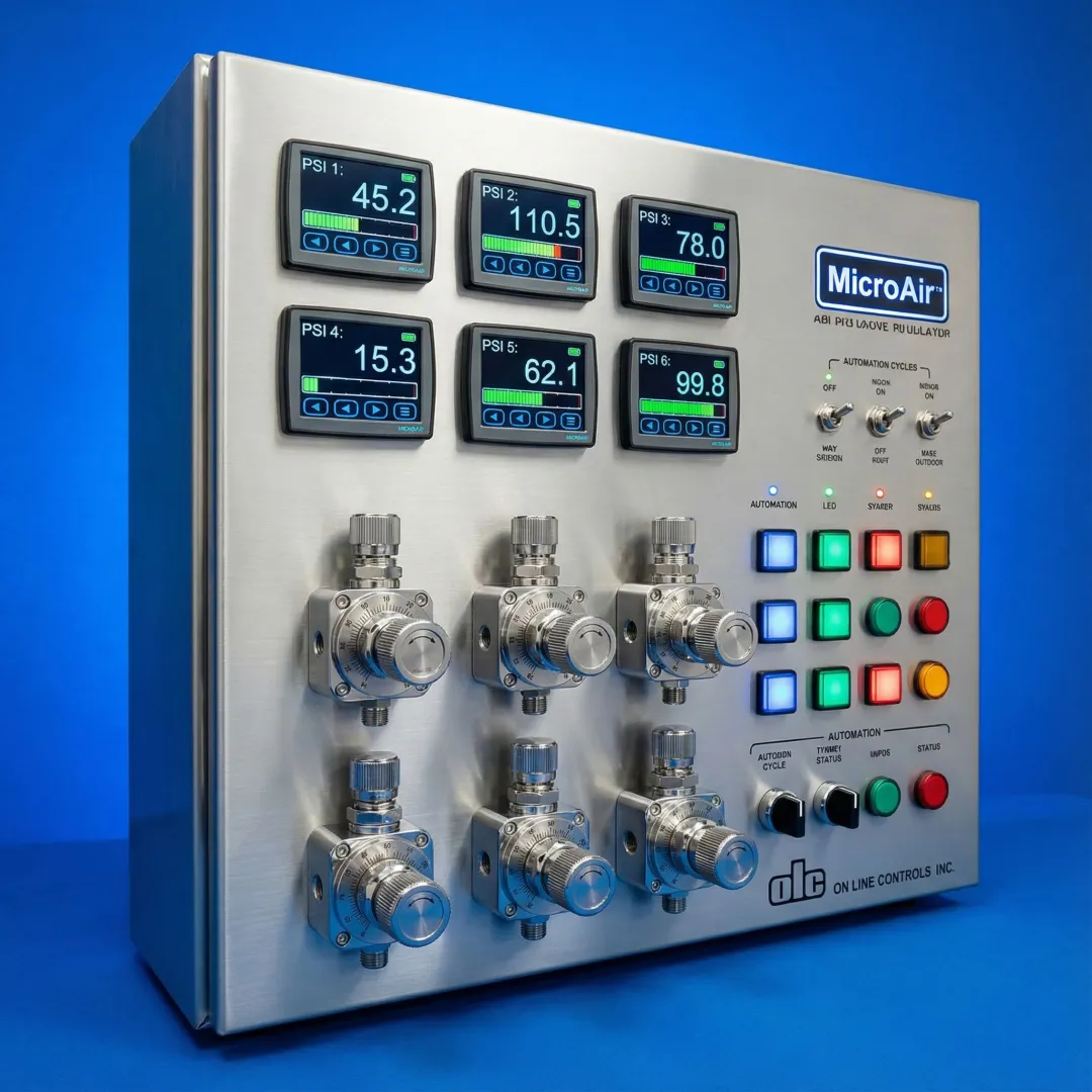 Precision PSI control equipment with digital displays and pressure regulators