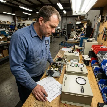 Technician reviewing obsolete automation parts