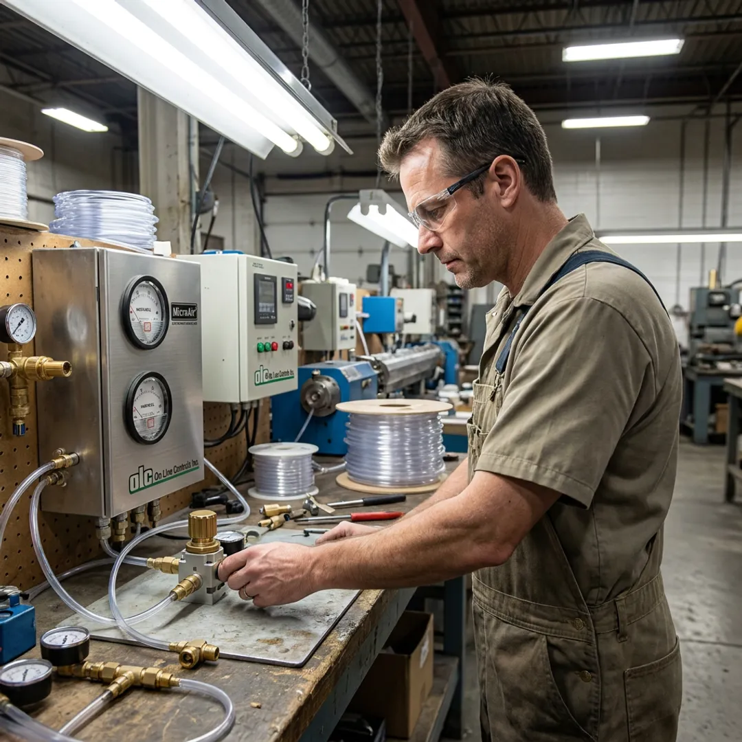 Technician configuring a MicroAir pressure regulator