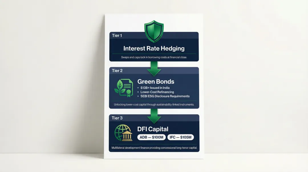 Three strategies to reduce solar financing cost interest rate hedging green bonds DFI capital