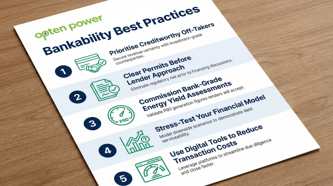 Five best practices for solar project bankability from off-taker selection to financial model stress testing