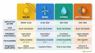 Solar wind hydro geothermal renewable energy comparison table for C&amp;I India