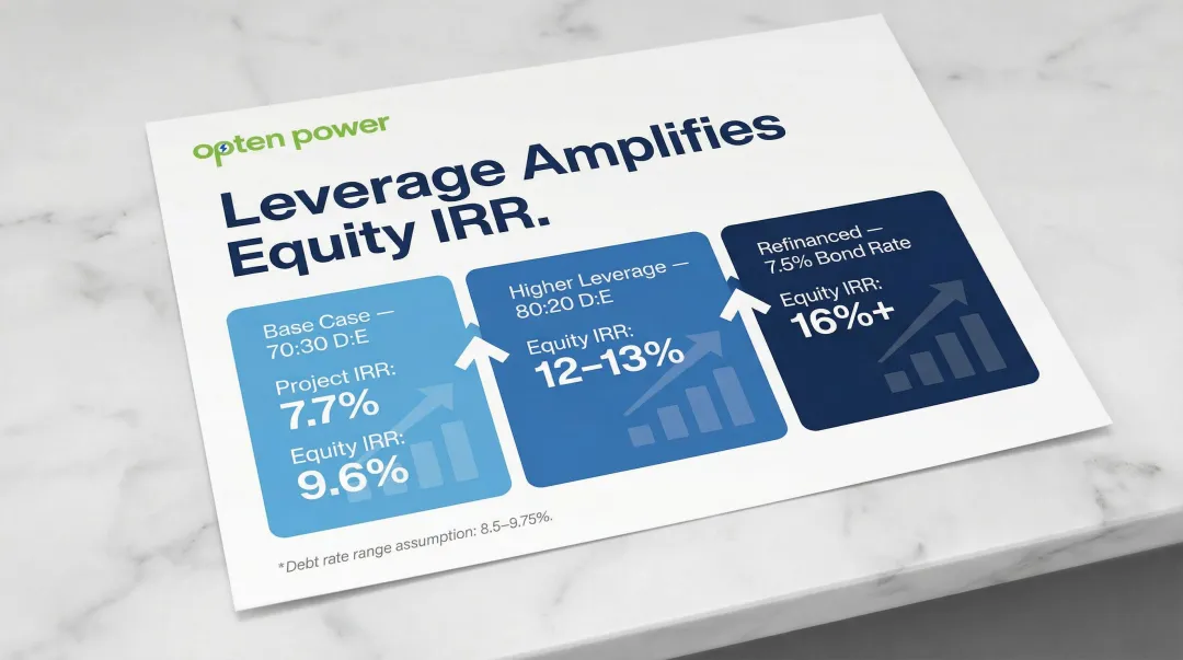 Debt to equity leverage impact on equity IRR for utility scale solar projects in India