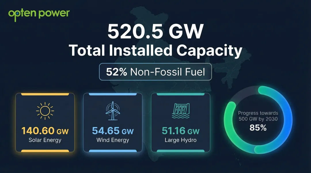 India installed renewable energy capacity breakdown solar wind hydro 2026 statistics