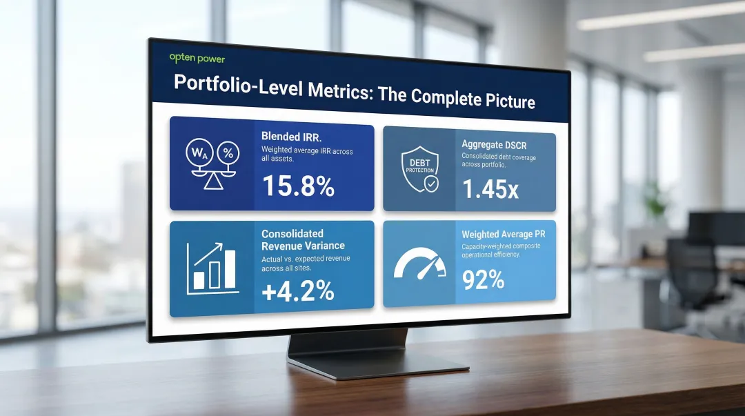 Four key portfolio-level solar financial metrics dashboard for multi-asset owners