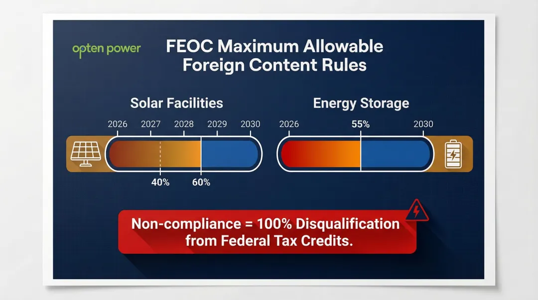 FEOC compliance thresholds for solar and energy storage projects 2026 to 2030