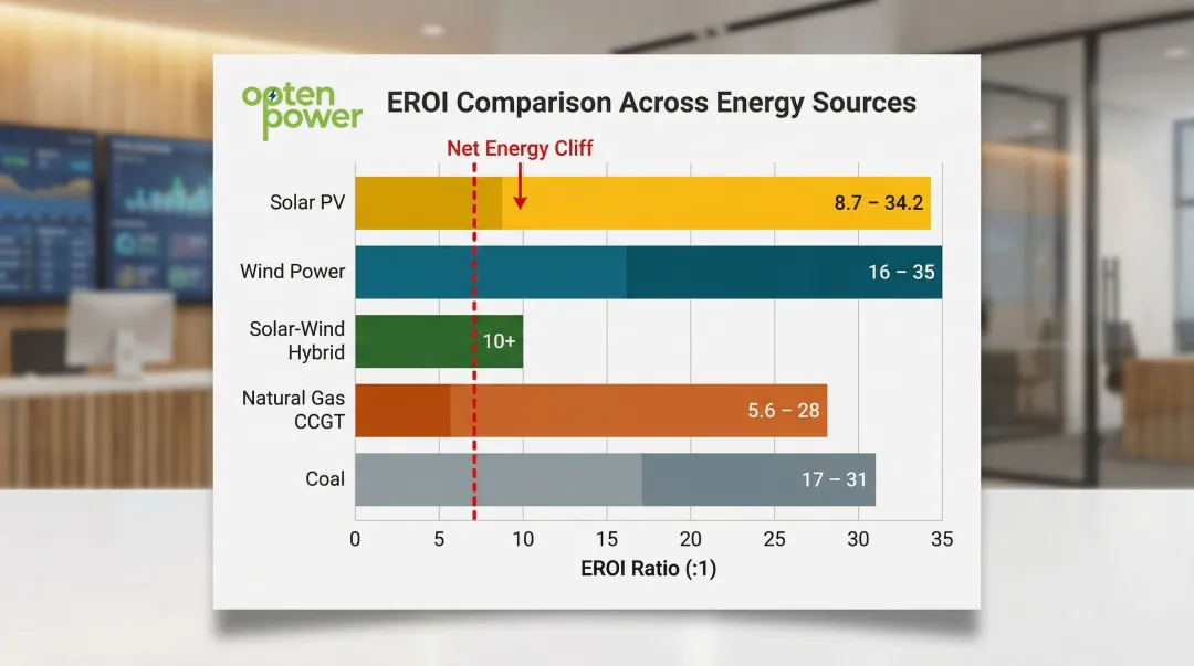 Five energy sources EROI comparison chart solar wind hybrid gas coal