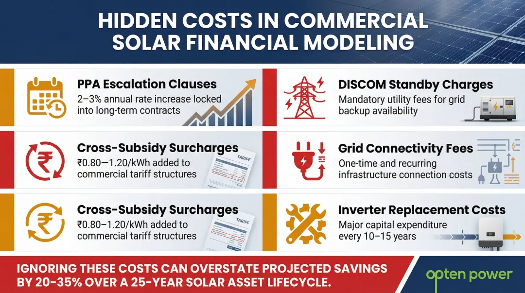 Hidden costs in commercial solar financial modeling beyond headline tariff savings