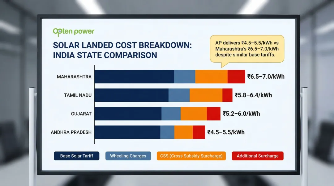India state-wise renewable energy landed cost comparison solar tariff versus open access charges