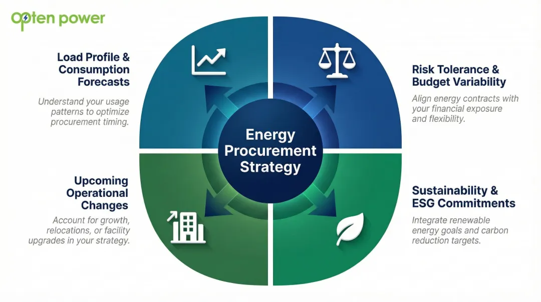 Four key inputs for building an effective energy procurement strategy infographic