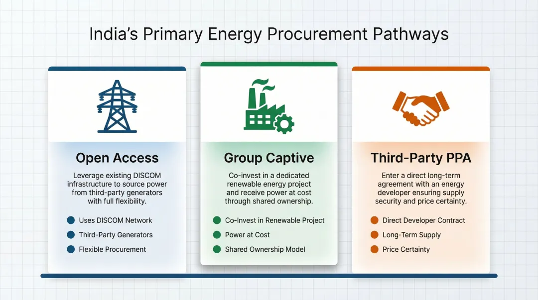 Three energy procurement pathways for Indian C&I buyers open access PPA captive