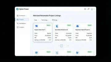 Opten Power digital marketplace dashboard comparing renewable energy project offers across states