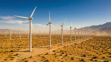 Jaisalmer wind farm Rajasthan desert landscape with Suzlon wind turbines