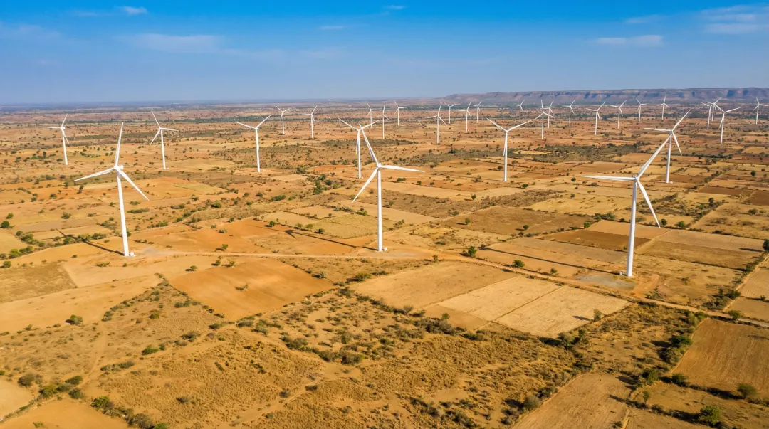 Large-scale wind farm in Indian state with multiple turbines in operation