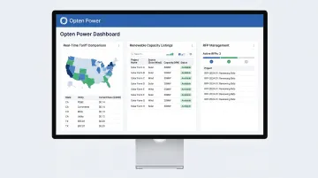 Opten Power platform dashboard displaying renewable energy tariffs and PPA procurement tools
