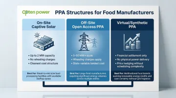 Three renewable energy PPA structure types comparison for Indian food manufacturers