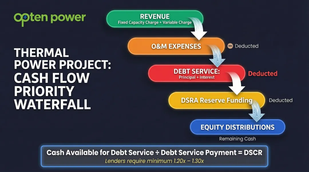 Thermal power project cash flow waterfall priority sequence and DSCR calculation formula