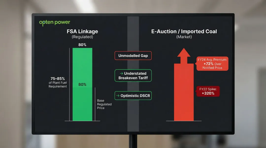 FSA coal linkage shortfall scenario comparing regulated linkage price versus e-auction market price