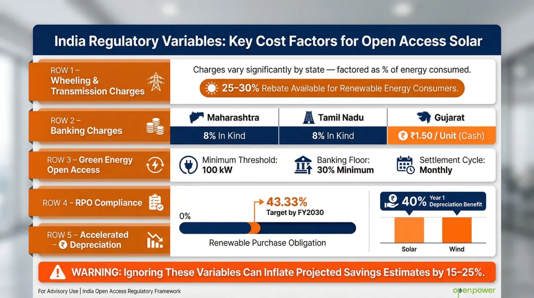 India state-specific renewable energy charges wheeling banking RPO comparison table