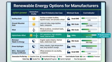 Renewable energy options comparison chart for large-scale manufacturing plants