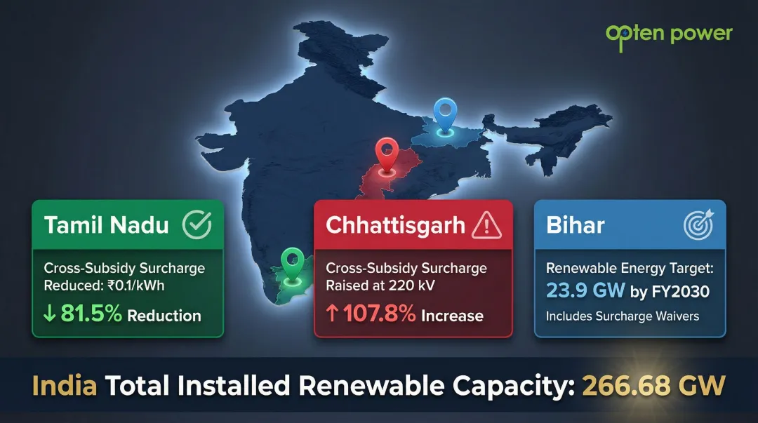 India state-level corporate PPA policy landscape comparing surcharges and renewable targets