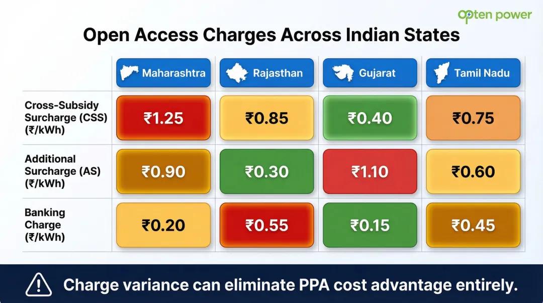 India state-by-state open access charges comparison for corporate PPA planning