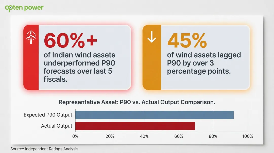 Indian wind asset P90 underperformance statistics showing portfolio monitoring gap risks