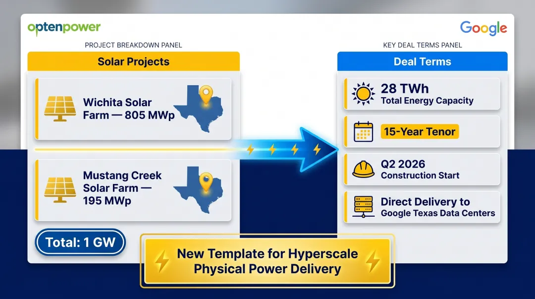 Google TotalEnergies 1GW solar PPA structure serving Texas data centres diagram