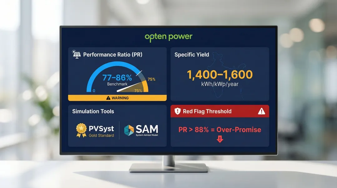 Solar PV system design performance metrics benchmarks for Indian installations infographic