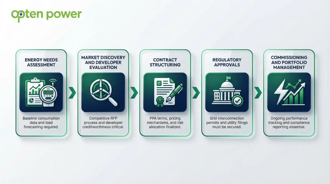 5-stage clean energy procurement lifecycle process flow for data centers