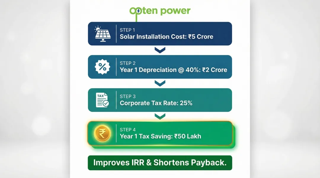40 percent accelerated depreciation tax saving calculation breakdown for solar installation India