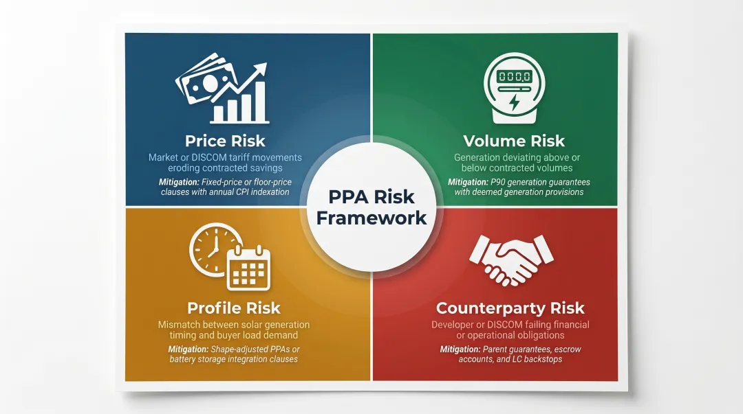 Four principal PPA risk categories price volume profile and counterparty risk breakdown