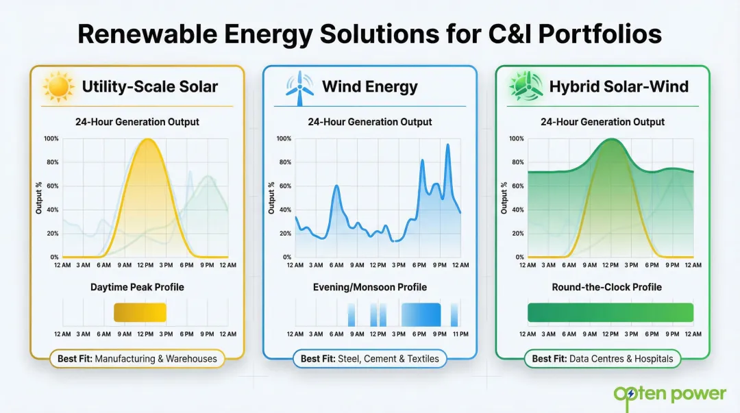 Solar wind hybrid generation profile comparison for C&I energy portfolio mix