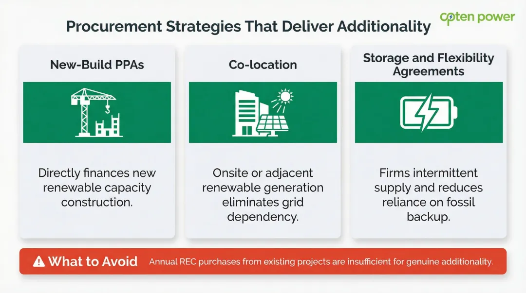 Three additionality procurement strategies for credible data center decarbonization compared