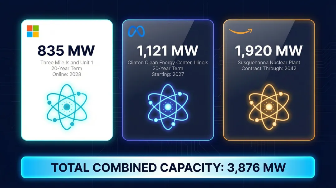 Major hyperscaler nuclear power PPA deals Microsoft Meta Amazon capacity and duration