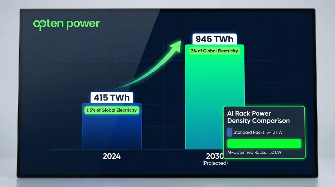 Global data center electricity demand growth forecast from 415 TWh to 945 TWh by 2030