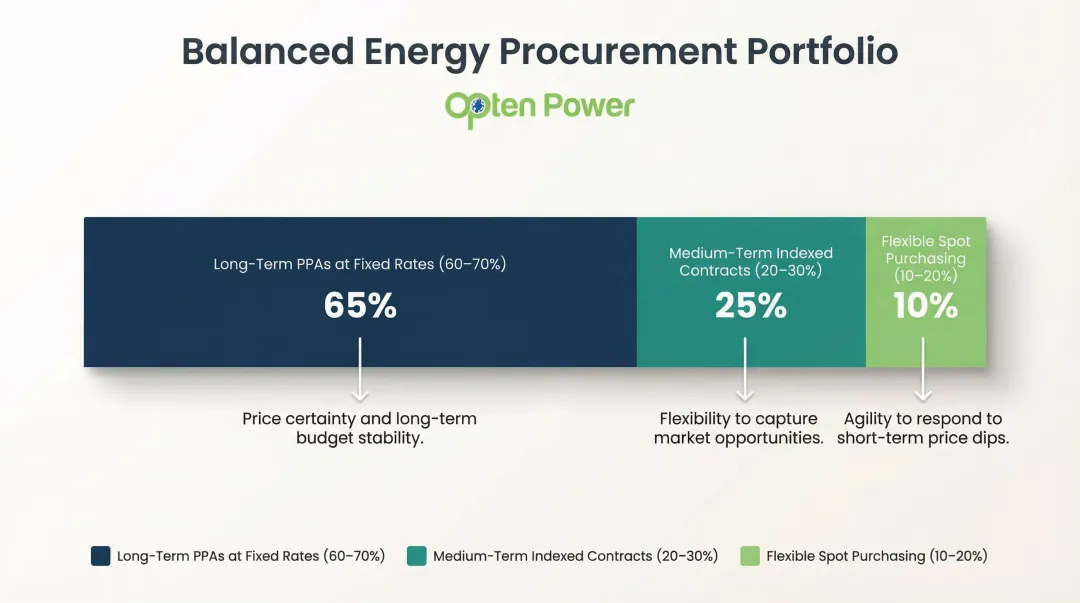 Energy procurement portfolio split showing long-term medium-term and flexible contract allocation