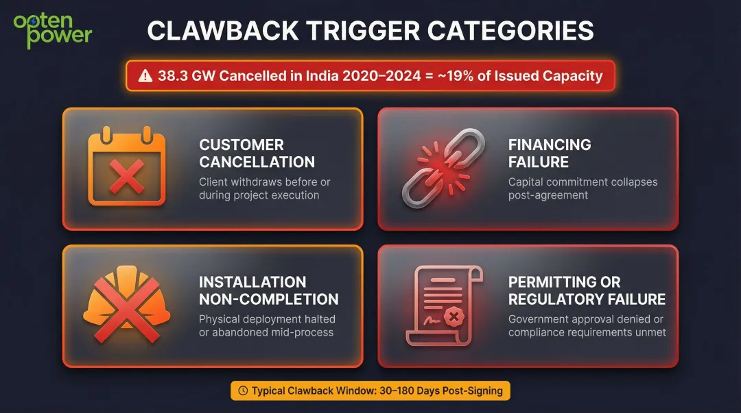 Solar commission clawback triggers and cancellation risk factors overview infographic