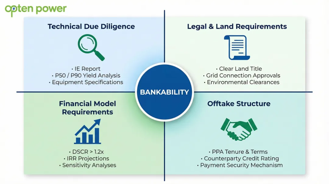 Four bankability dimensions for solar project finance technical legal financial offtake