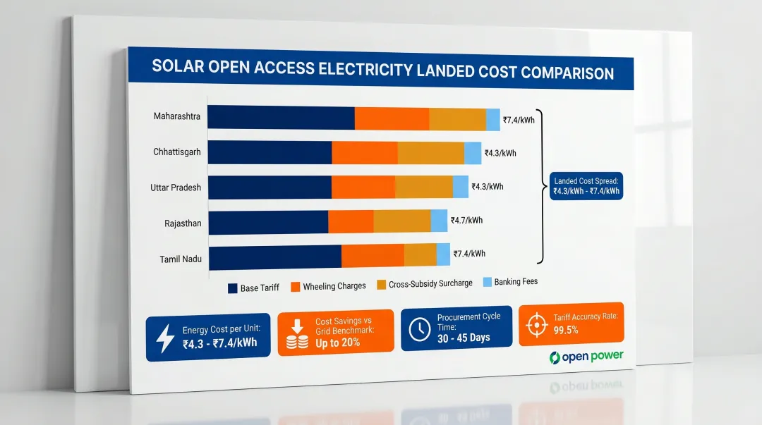 Power procurement cost variation across Indian states open access comparison infographic