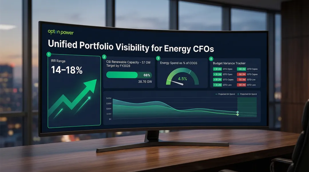 CFO portfolio dashboard showing IRR payback and renewable energy investment metrics