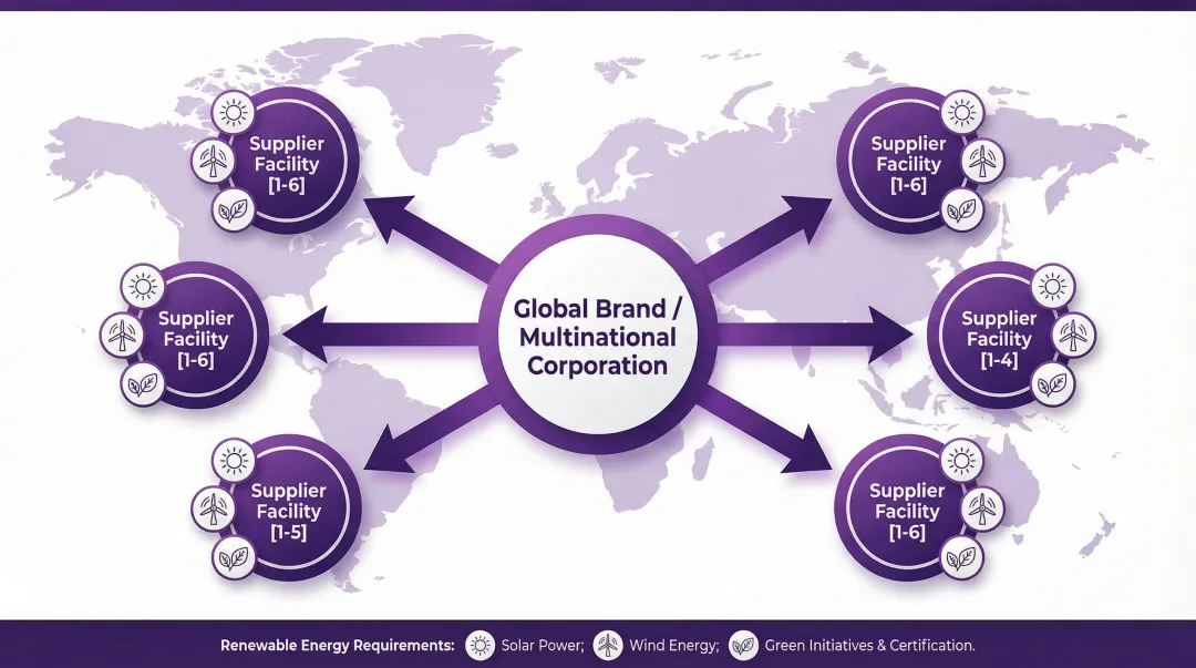 Global supply chain renewable energy mandate requirements from major multinational buyers