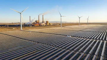 Large-scale industrial solar and wind hybrid energy installation serving heavy manufacturing plant