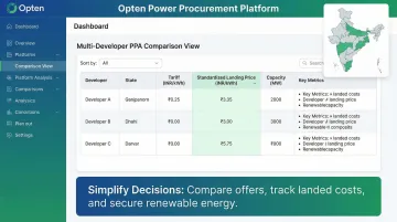 Opten Power platform dashboard comparing PPA offers across multiple states and developers