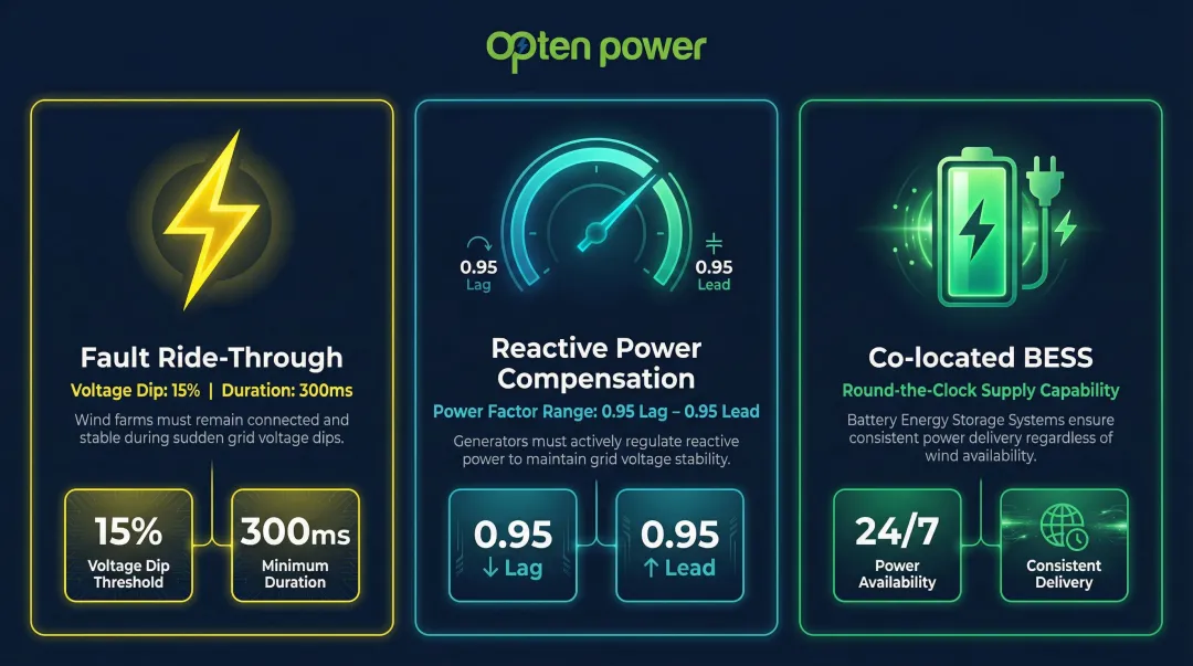 Grid stability technical requirements for 3GW wind farm CERC compliance overview