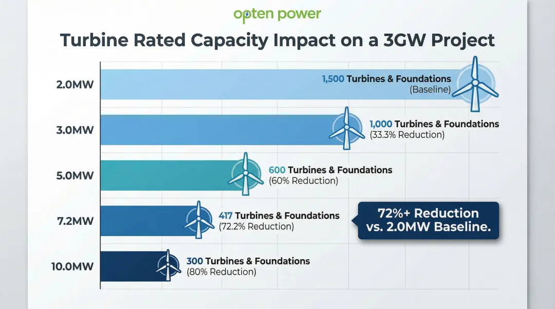 Turbine rating versus total units required comparison table for 3GW wind project