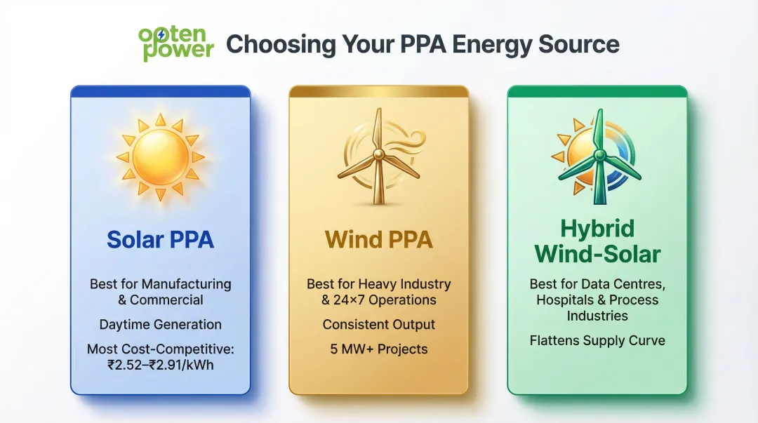 Solar wind and hybrid PPA energy source comparison for Pune businesses