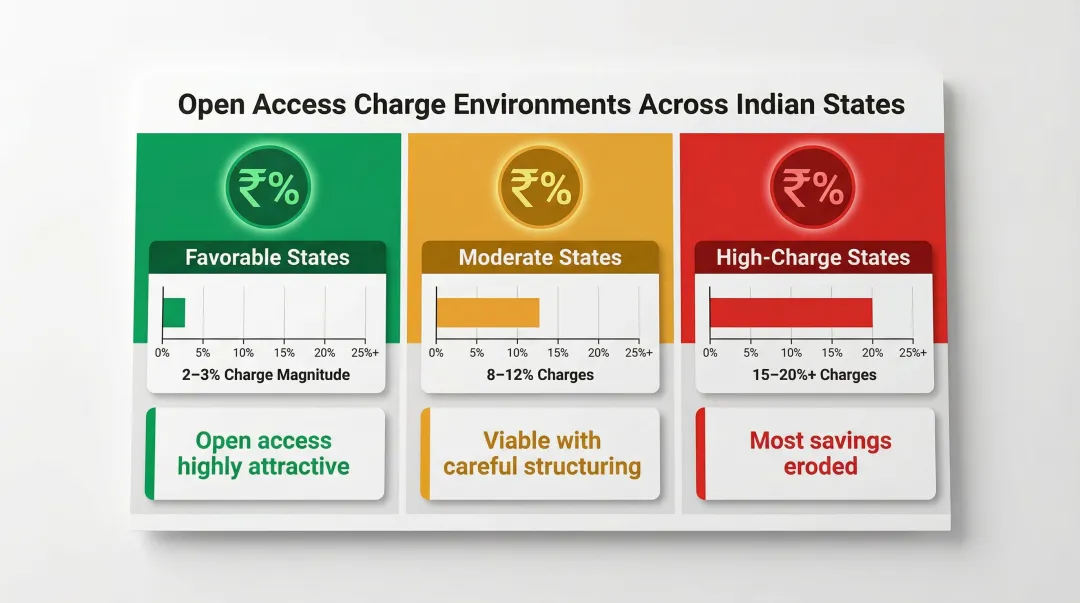 India state open access charge levels impact on renewable energy procurement savings comparison