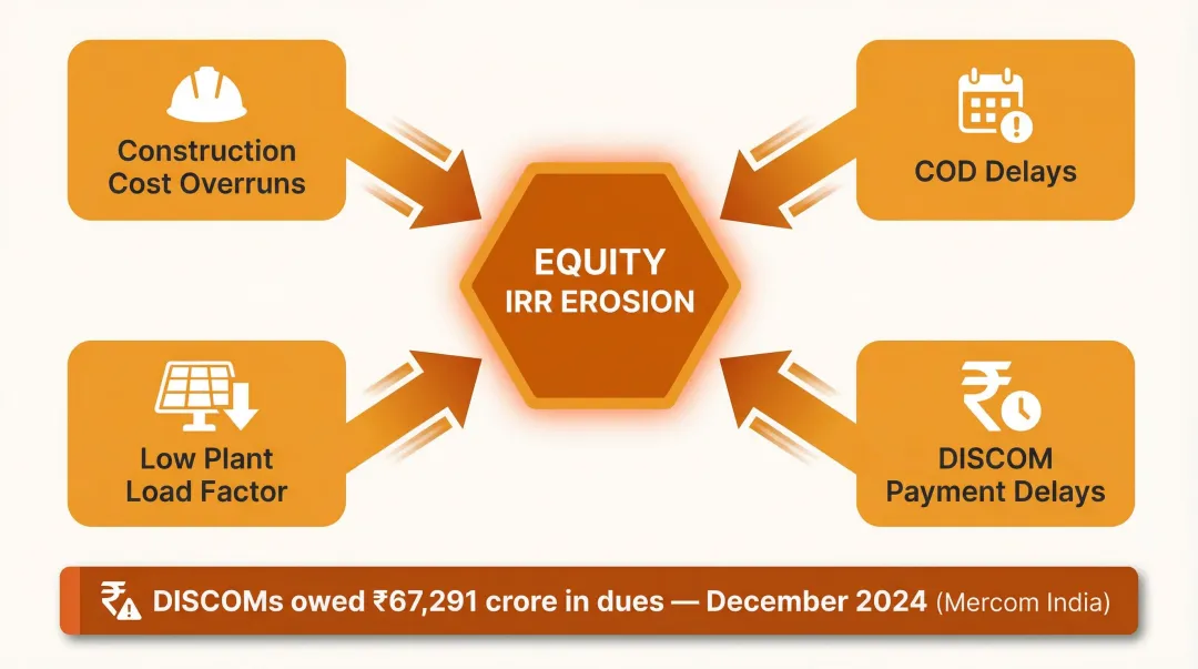 IRR compression risk factors in Indian renewable energy projects with DISCOM payment delays