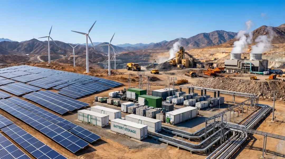 Hybrid solar battery and thermal power facility at large open-pit mining operation